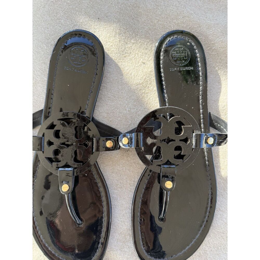 Tory Burch Size 11 Miller Sandal Black Patent Leather - Picture 2 of 5